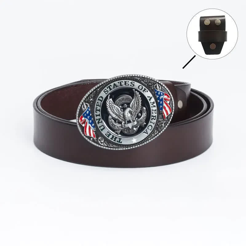 Men's Luxury Eagle American Flag Leather Belt - Leather Linker - Brown - 46 - image 15