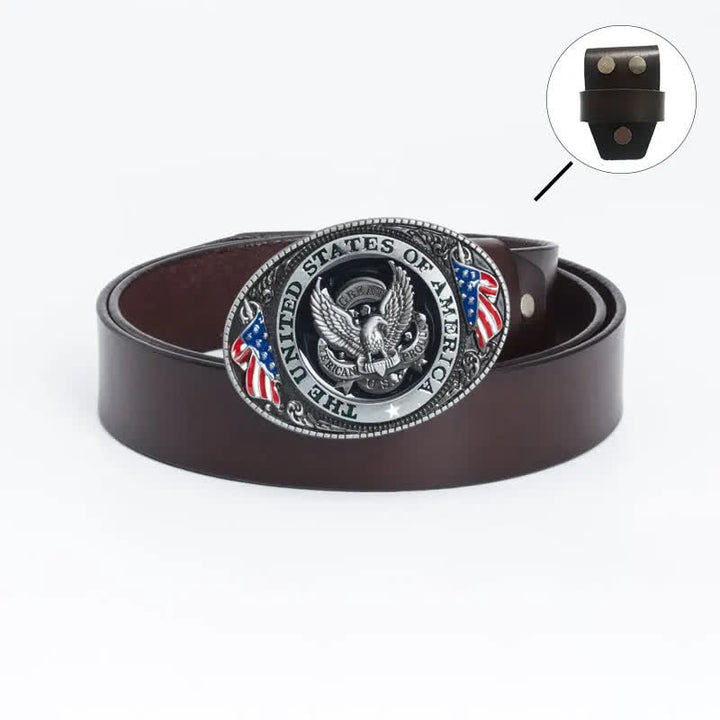 Men's Luxury Eagle American Flag Leather Belt - Leather Linker - Brown - 46 - image 15