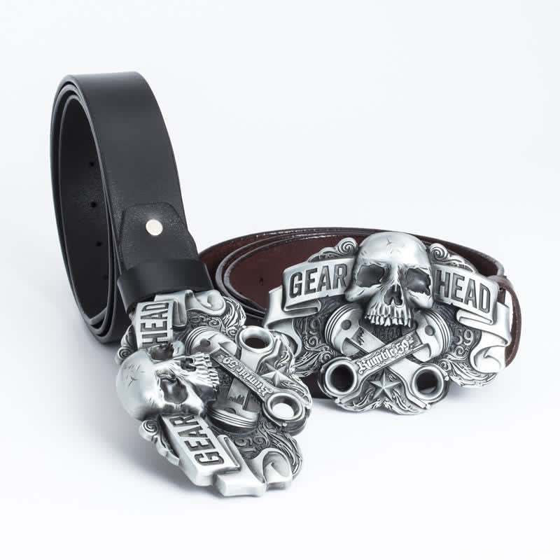 Men's Fancy Skull Gear Head Punk Leather Belt - image 1