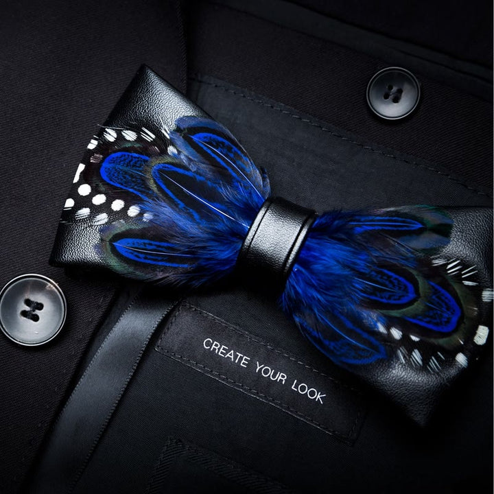 Kid's DarkBlue White Dots Lively Feather Bow Tie with Lapel Pin - image 1