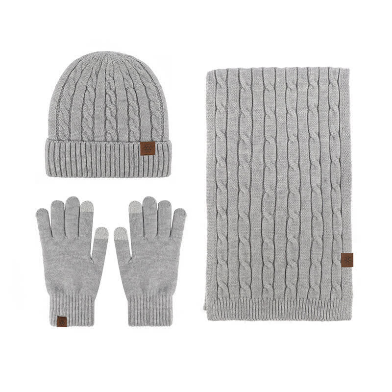 3Pcs Unisex Warm Hat Scarf Gloves Set - Light Gray - Adjustable (21 1/4"-22 7/8") - image 3