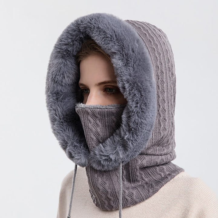 Women's Candy Color Face Hood Mask Knitted Hat - Gray - Adjustable (22"-23 1/4") - image 4
