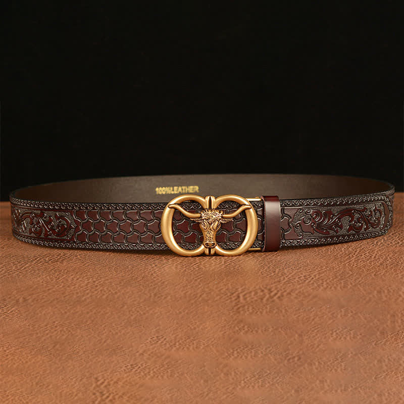 Men's Bull Head Buckle Leather Belt - image 3