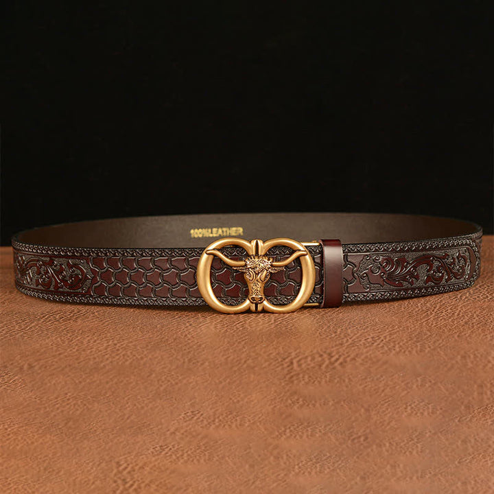 Men's Bull Head Buckle Leather Belt - image 3