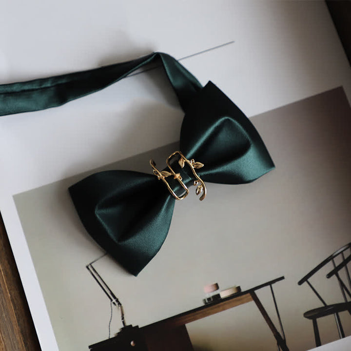 Men's Gold Vine Leaf Silky Sateen Bow Tie - Green - image 7
