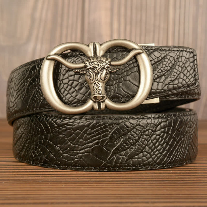 Men's Giant Ox Crocodile Pattern Leather Belt - Silver & Black - Crocodile Claw - 44 - image 22