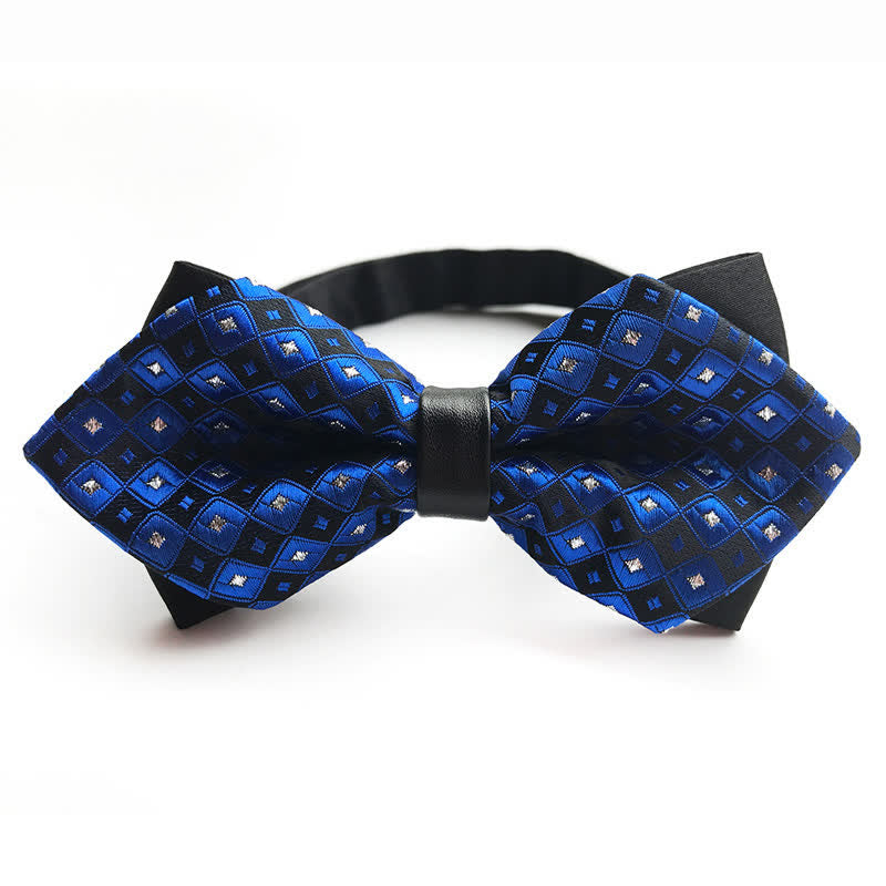 Men's Checkered Shiny Diamond Pointy Bow Tie - Navy - image 1