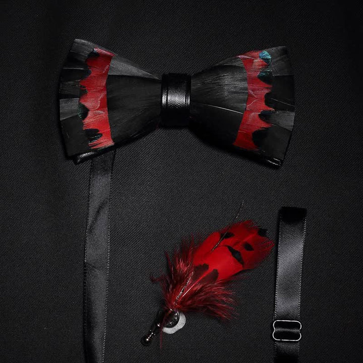 Kid's Black & Red Swan Feather Bow Tie with Lapel Pin - Adult - image 2