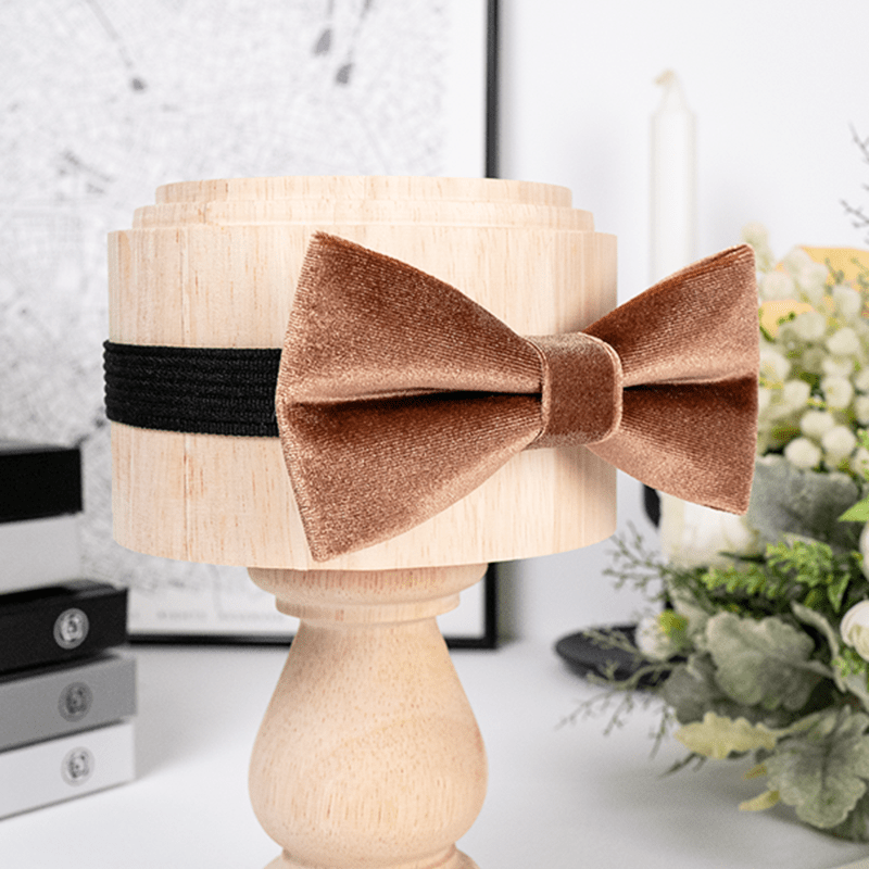 Men's Caramel Brown Solid Color Velvet Bow Tie - image 3