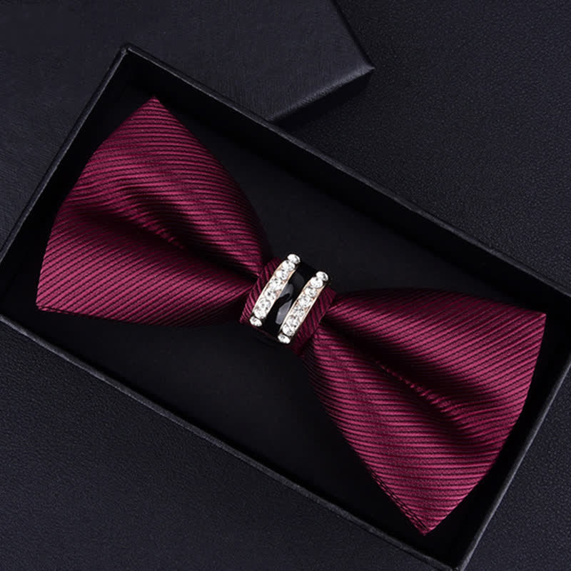 Men's Floral Paisley Striped Rhinestone Bow Tie - Burgundy Striped - image 13