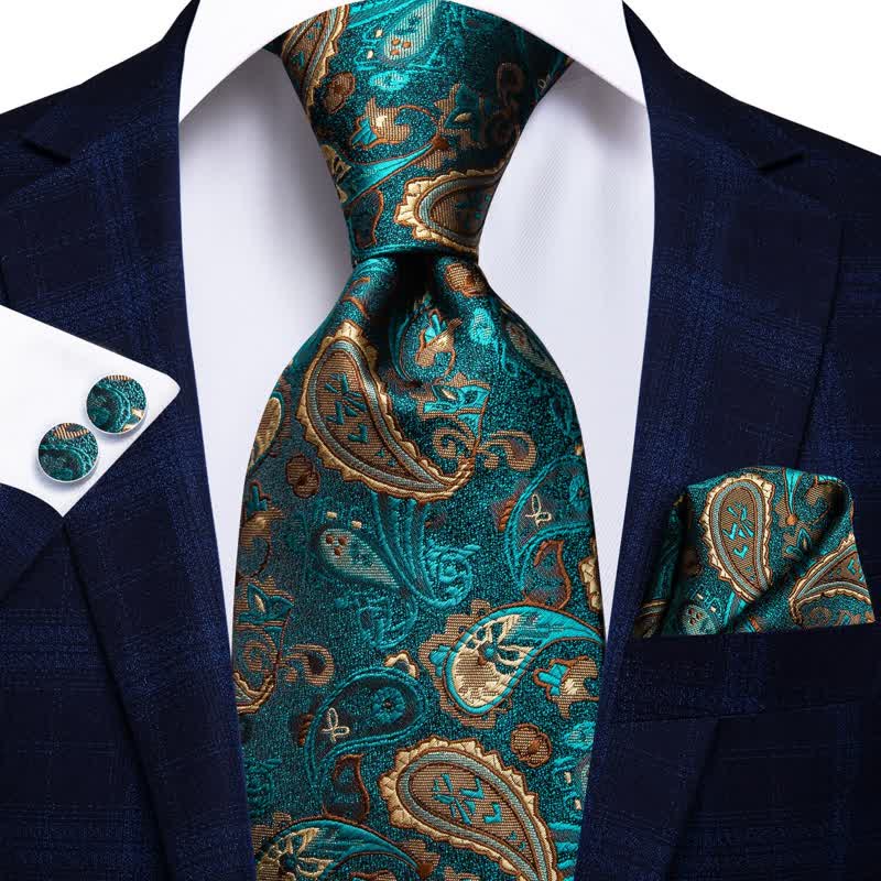 Lake Blue 3Pcs Men's Paisley Necktie Set - Lake Blue - image 0