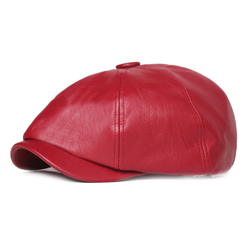 Minimalist Plain Colours Leather Beret Cap - Red - Adjustable (about 22"-23 1/4") - image 5