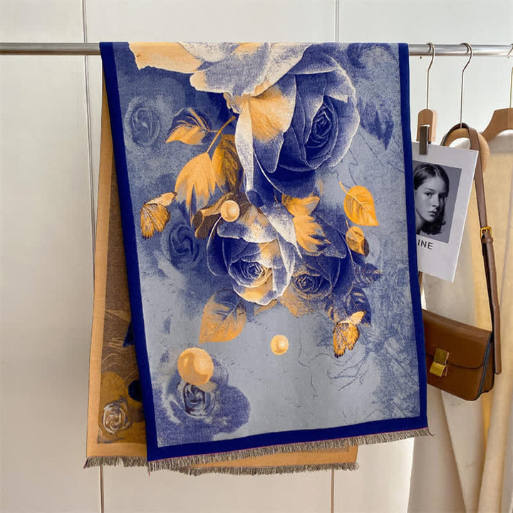 Women's Magnificent Scene Oil Painting Thickened Scarf - Blue Rose - image 18