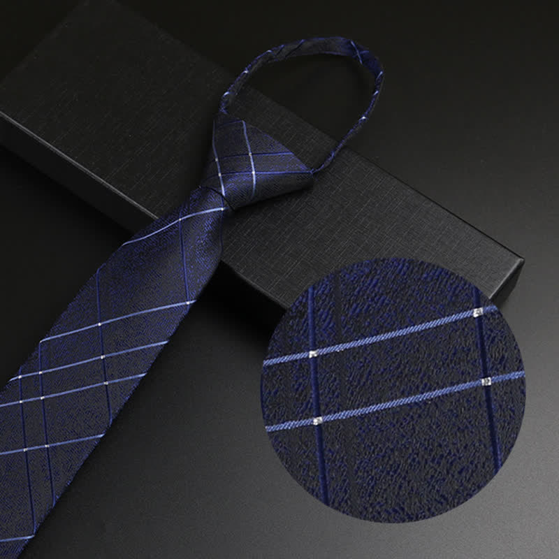 Men's Navy Blue Zipper Tie Formal Necktie - Plaid - image 1