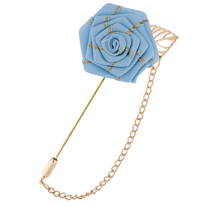 Men's Floral Camellia Chain Brooch - Skyblue - image 10
