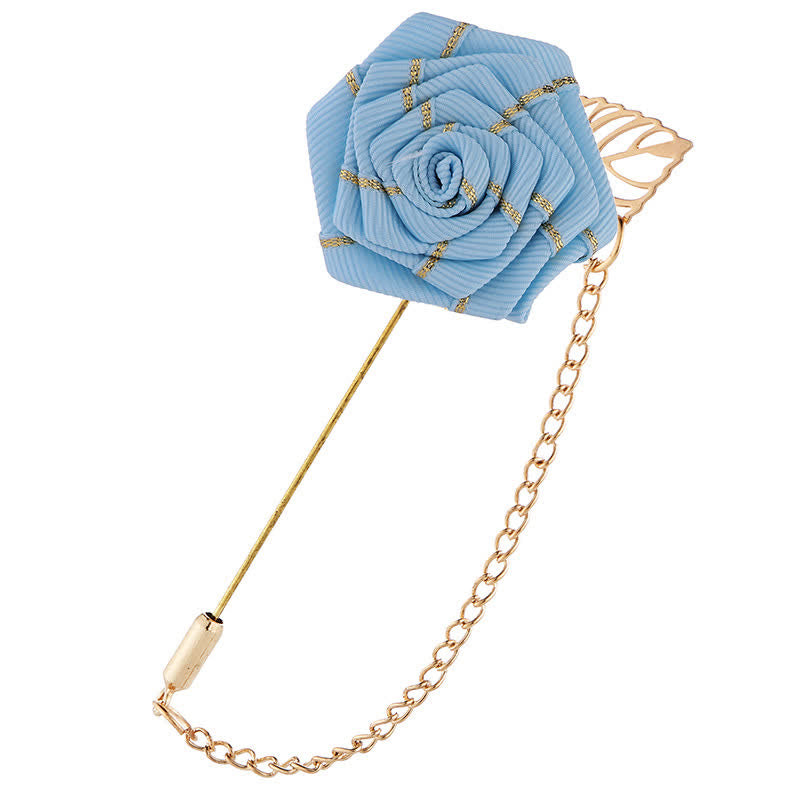 Men's Floral Camellia Chain Brooch - Skyblue - image 10