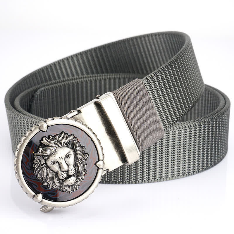Men's Practical Lion Head Pattern Nylon Belt - Gray / Silver - 48" - image 19