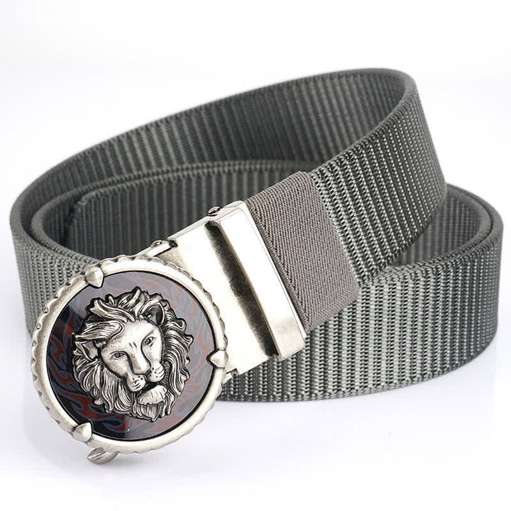 Men's Practical Lion Head Pattern Nylon Belt - Gray / Silver - 48" - image 19