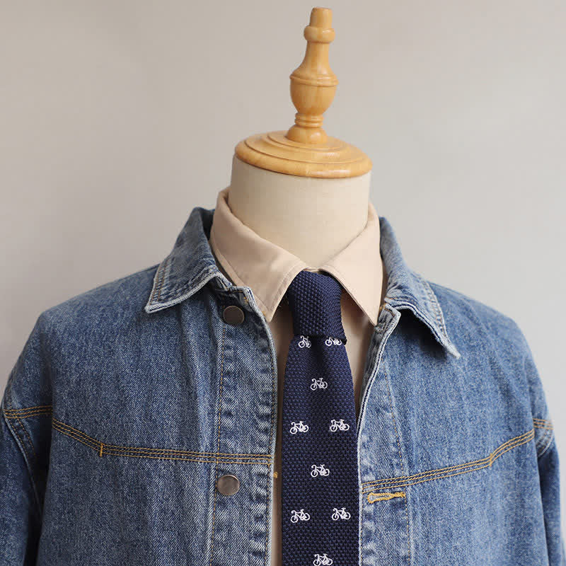 Men's Repeating Motifs Skinny Knitted Necktie - image 4