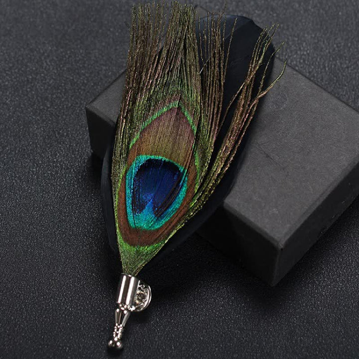Wedding Natural Feather Buttonhole Brooch - Black - image 5