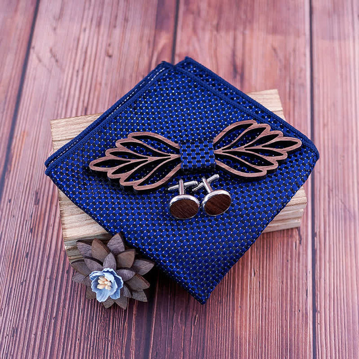 4Pcs Men's Hollow Leaves-shaped Wooden Bow Tie Set - image 5