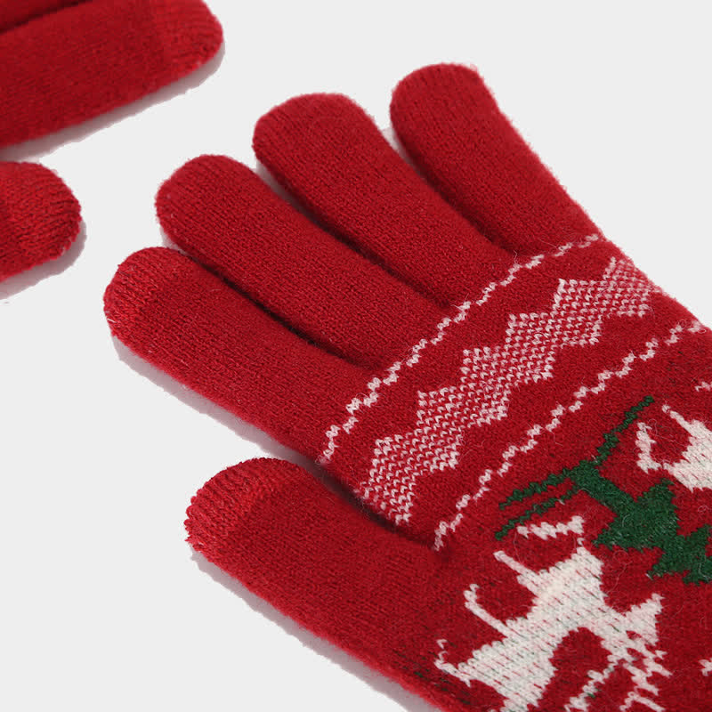 3Pcs Women's Reindeer Tree Jacquard Hat Scarf Gloves Set - image 7