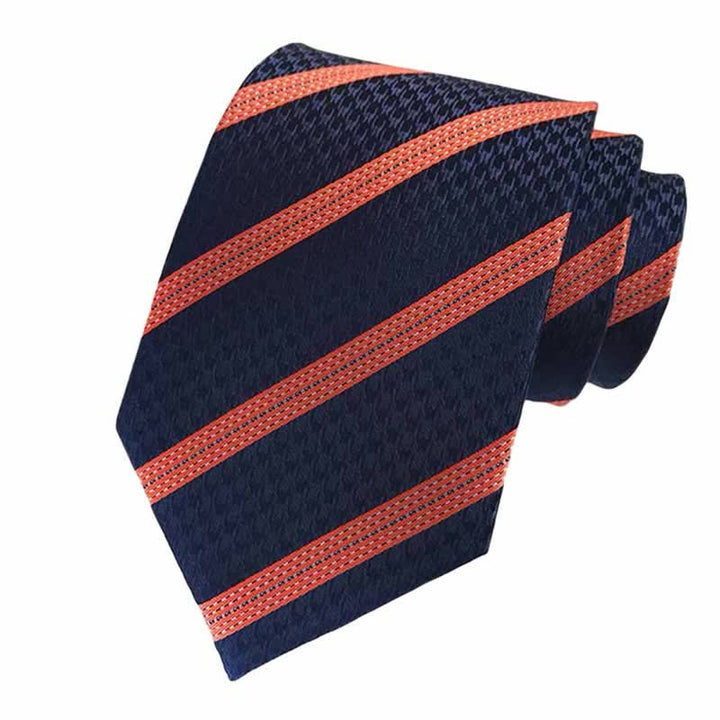 3Pcs Men's Orange & Navy Striped Necktie Set - image 1