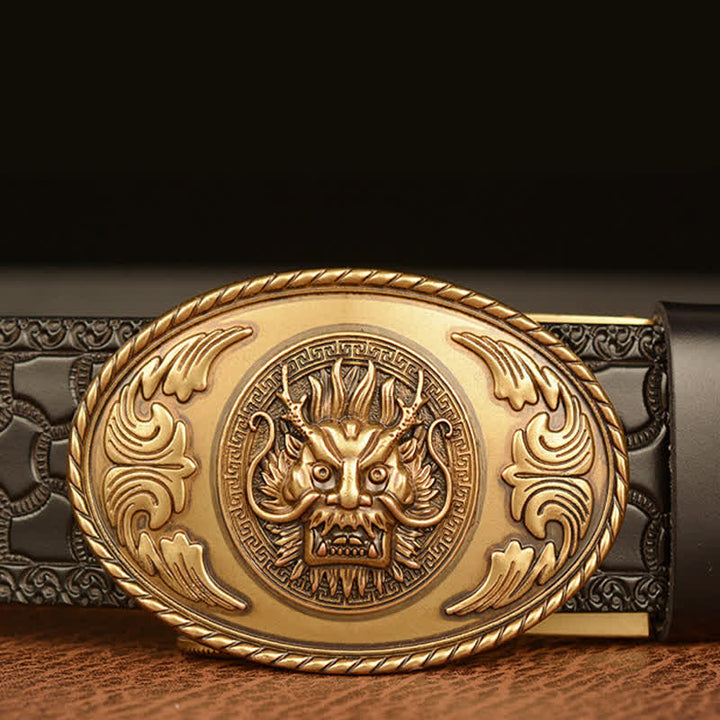 Men's Dragon Elliptical Buckle Leather Belt - image 5