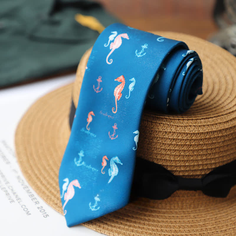 Men's Colourful Prehistoric Creatures Necktie - Floating Seahorses - image 2