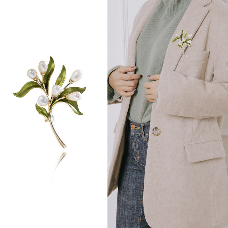 Women's Natural Pearl Olive Branch Brooch - image 1
