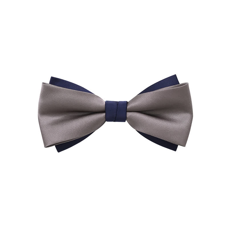 Men's Double-Layers Color Clash Bow Tie - Gray & Blue - image 7