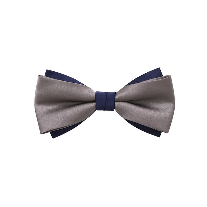 Men's Double-Layers Color Clash Bow Tie - Gray & Blue - image 7