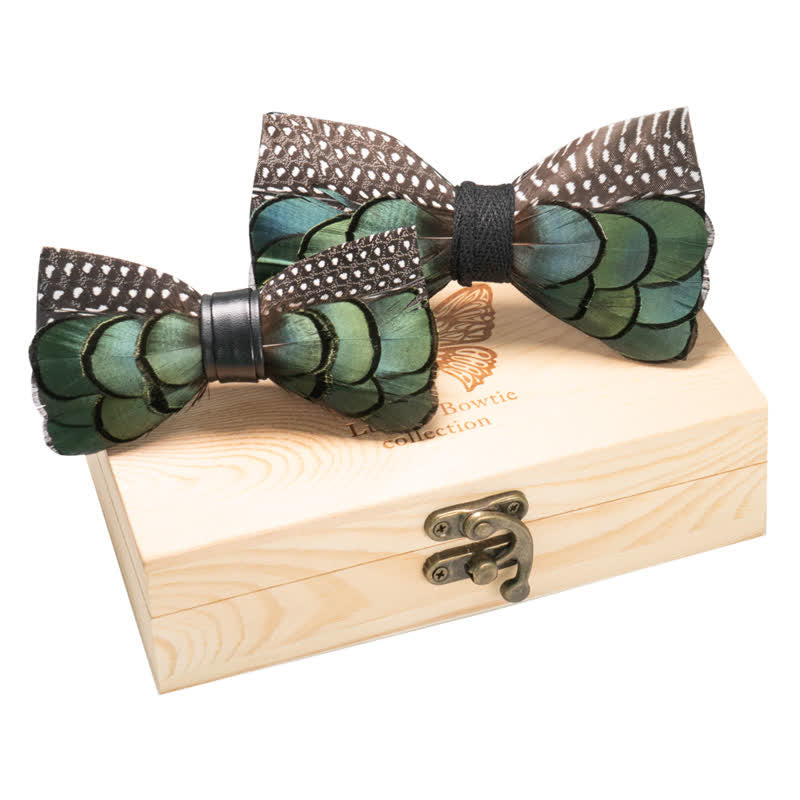 2Pcs Green & Brown Parent-Child Goose Bow Ties Set - Green & Brown - image 0