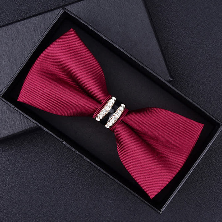 Men's Floral Paisley Striped Rhinestone Bow Tie - Red Striped - image 14