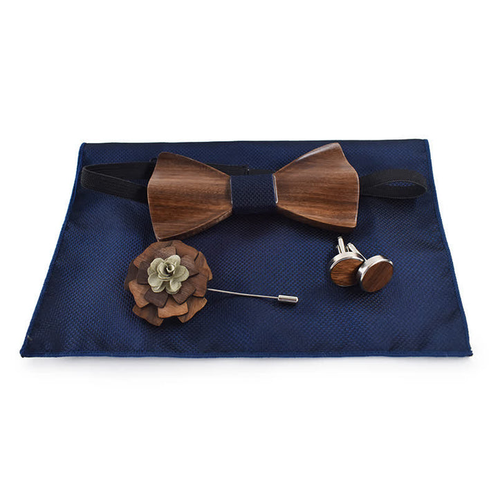 4Pcs Men's Vintage Black Wooden Bow Tie Set - image 1