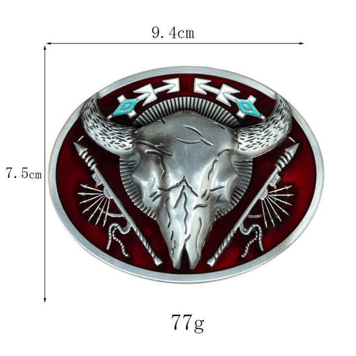 Men's DIY Indian Theme Bull Skull Buckle Leather Belt - image 2