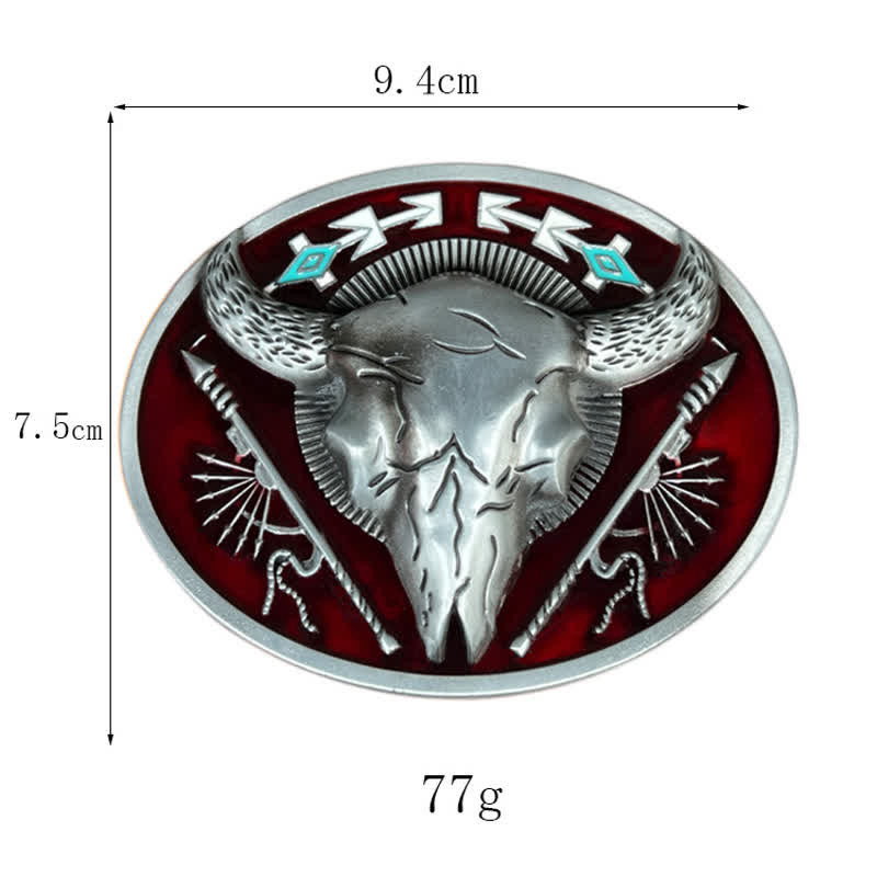 Men's DIY Indian Theme Bull Skull Buckle Leather Belt - image 2