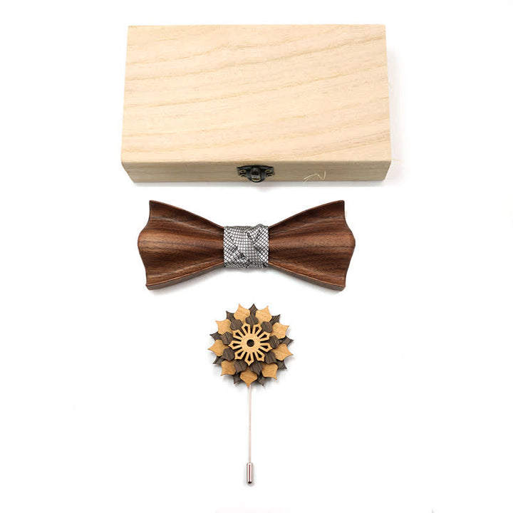 2Pcs Men's 3D Embossment Wooden Bow Tie Set - image 2