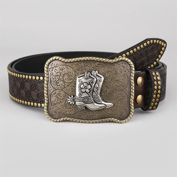 Men's Cowboy Boots Geometric Buckle Leather Belt - image 1