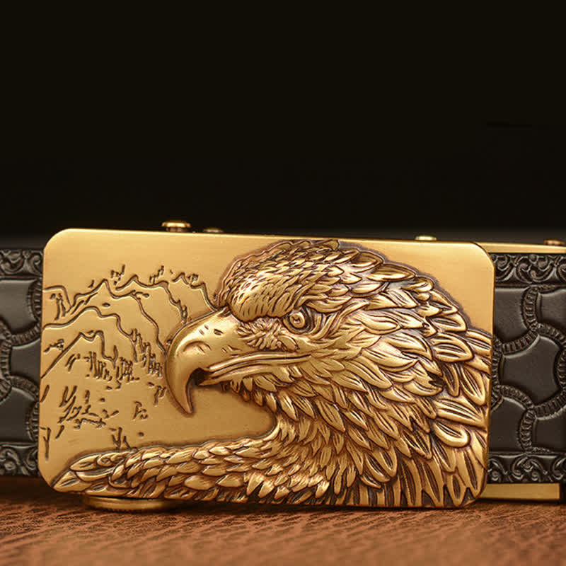 Men's Eagle Head Carved Leather Belt - image 5