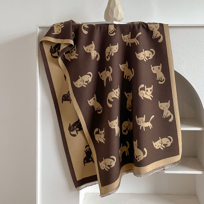Women's Large Wrap Warm Cat Print Coldproof Scarf - Brown - image 1