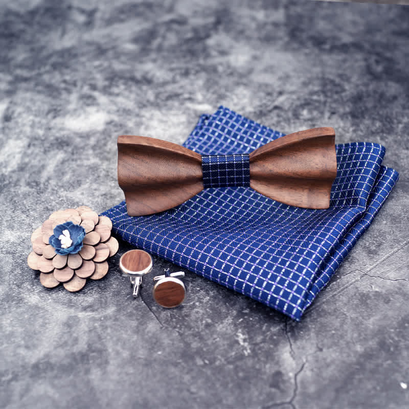 4Pcs Men's Black Walnut Wooden Bow Tie Set - image 4