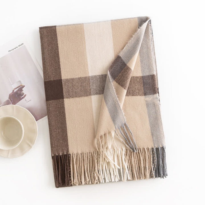 Women's Classy Plaid Imitation Cashmere Scarf - Brown - image 11