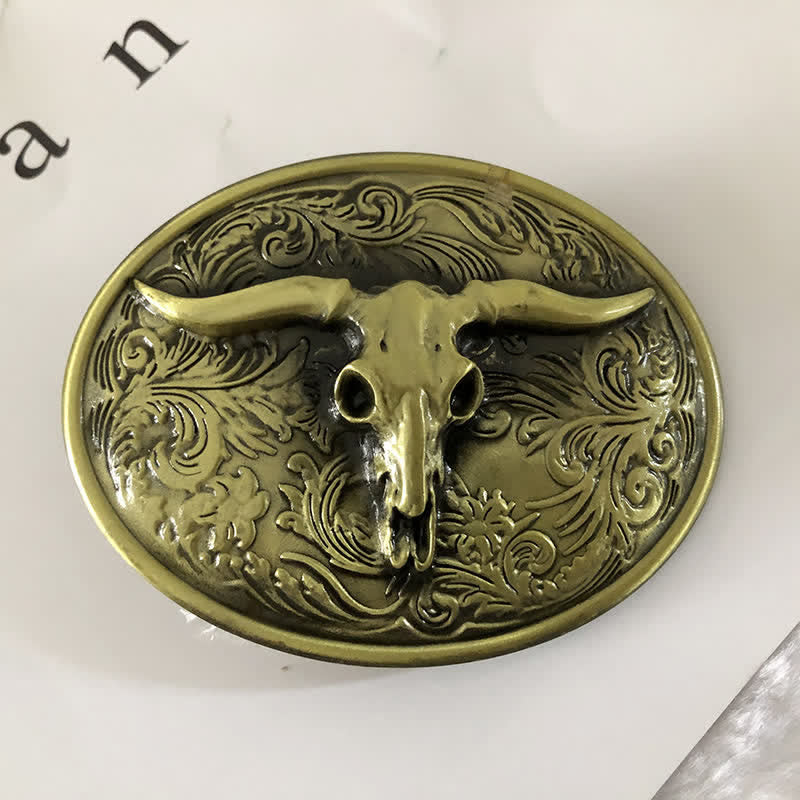 Men's Vintage Floral Longhorn Bull Leather Belt - image 2