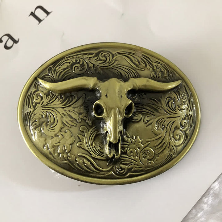 Men's Vintage Floral Longhorn Bull Leather Belt - image 2
