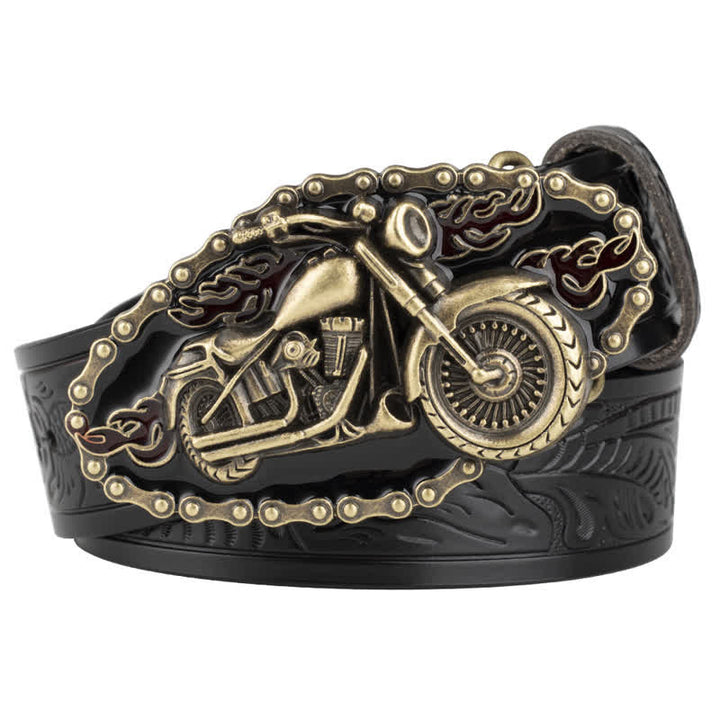 Men's Punk Rock Motorcycle Biker Leather Belt - Black / Gold - 46 - image 11