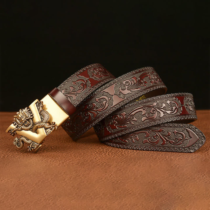 Men's Letter V Dragon Embossing Leather Belt - image 4