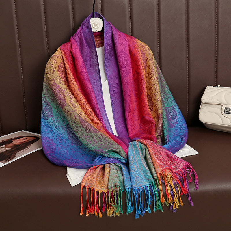 Ethnic Style Color Gradient Embroidery Tassel Scarf - Style #8 - image 9