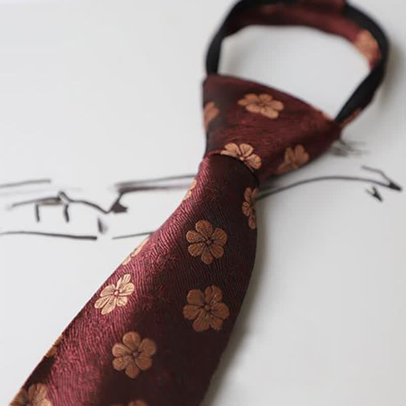 Men's Garden Motif Embroidery Zipper Necktie - image 1