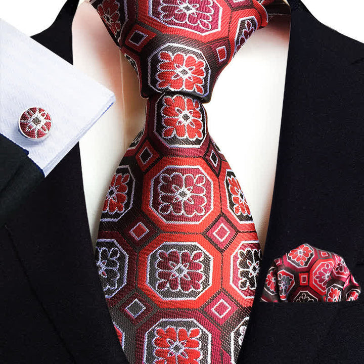 3Pcs Men's Classic Paisley Floral Necktie Set - Burgundy - image 6